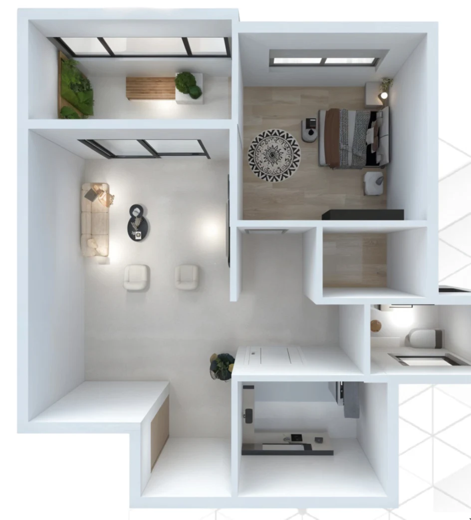 1 BHK 3D floor plan
