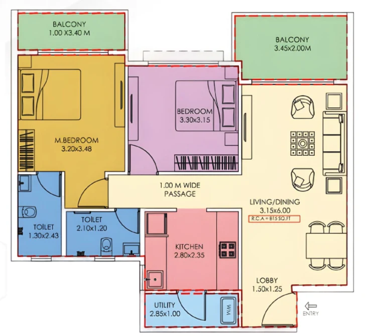 2 BHK 2D floor plan