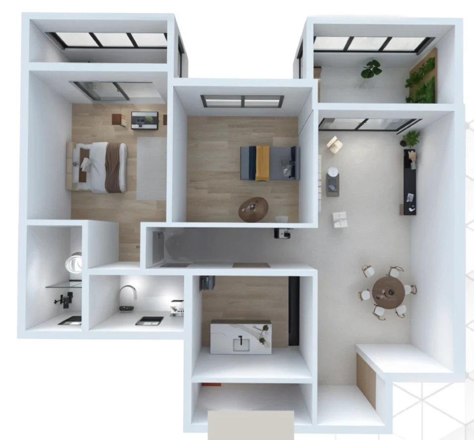 2 BHK 3D floor plan