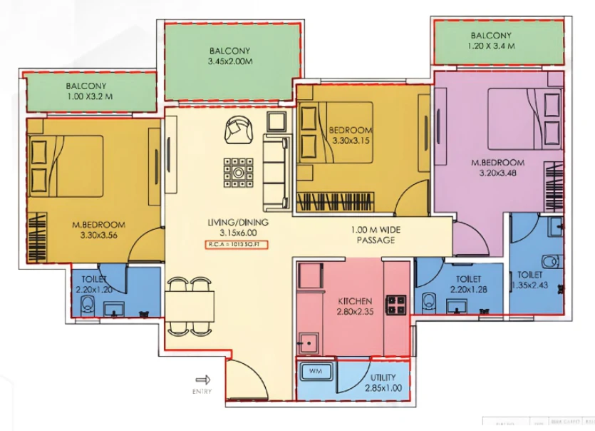 3 BHK 2D floor plan