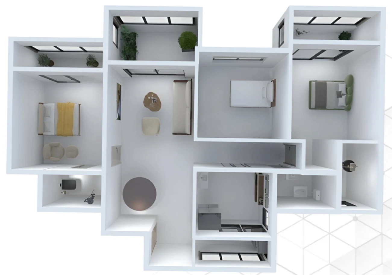 3 BHK 3D floor plan